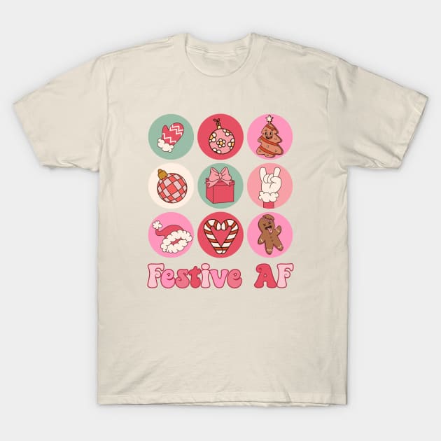 Pink Christmas Festive AF Retro T-Shirt by JDVNart